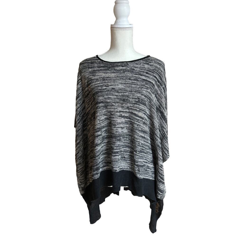 Eileen Fisher 100% Organic Linen Women’s Poncho Fall‎ Layering Black Gray Witchy